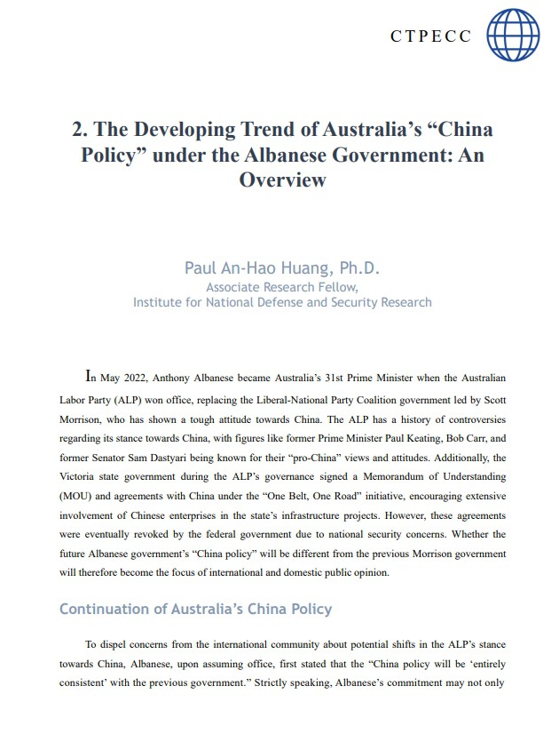 The Developing Trend of Australia's  “China Policy” under the Albanese Government: An Overview